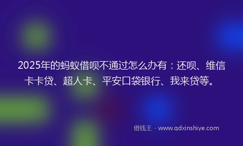 2025年的蚂蚁借呗不通过怎么办有：还呗、维信卡卡贷、超人卡、平安口袋银行、我来贷等。