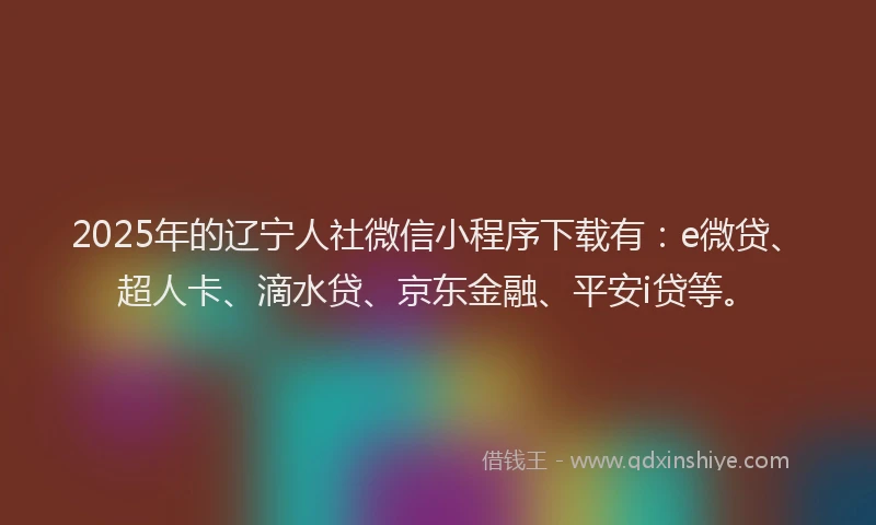 2025年的辽宁人社微信小程序下载有：e微贷、超人卡、滴水贷、京东金融、平安i贷等。