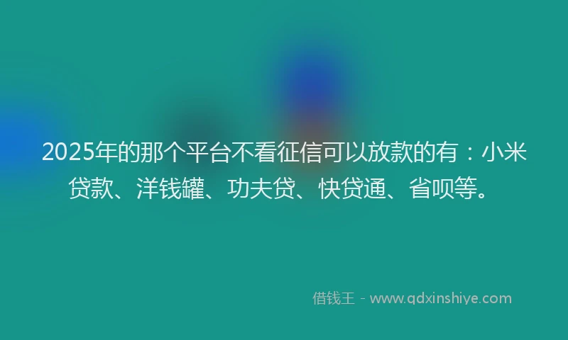 2025年的那个平台不看征信可以放款的有：小米贷款、洋钱罐、功夫贷、快贷通、省呗等。