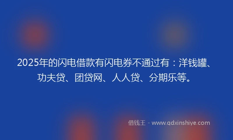 2025年的闪电借款有闪电券不通过有：洋钱罐、功夫贷、团贷网、人人贷、分期乐等。