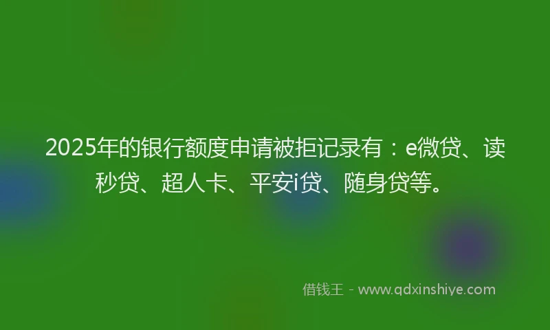 2025年的银行额度申请被拒记录有：e微贷、读秒贷、超人卡、平安i贷、随身贷等。