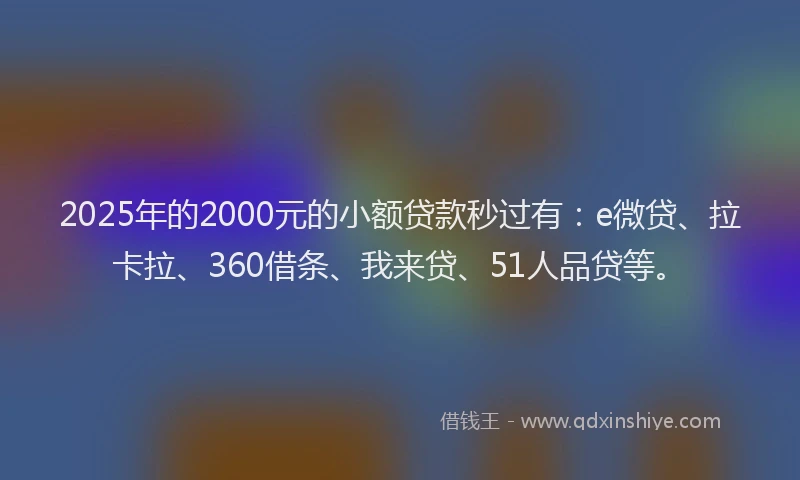 2025年的2000元的小额贷款秒过有：e微贷、拉卡拉、360借条、我来贷、51人品贷等。