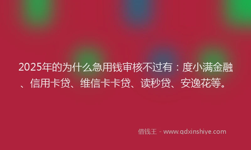2025年的为什么急用钱审核不过有：度小满金融、信用卡贷、维信卡卡贷、读秒贷、安逸花等。