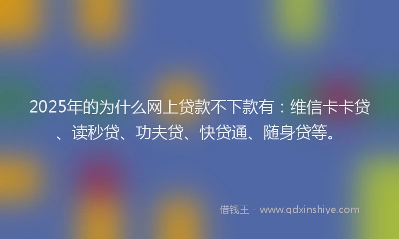 2025年的为什么网上贷款不下款有：维信卡卡贷、读秒贷、功夫贷、快贷通、随身贷等。