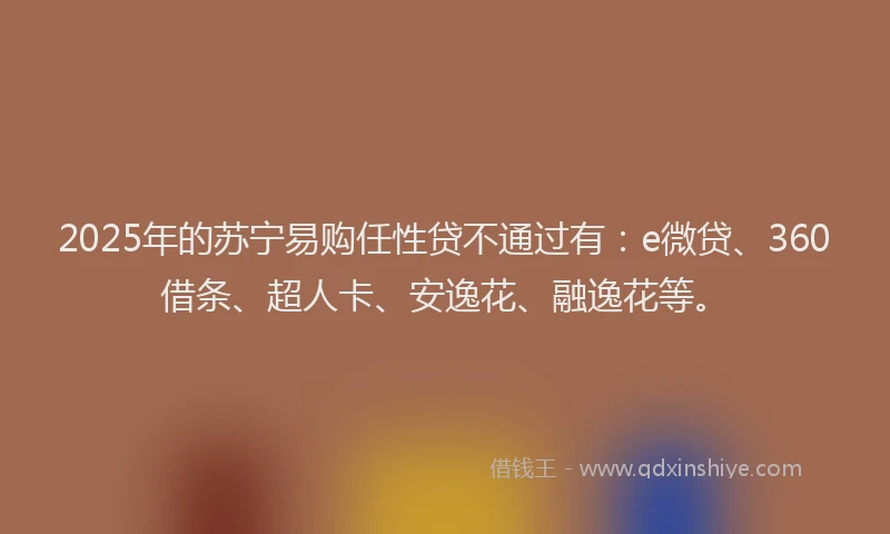 2025年的苏宁易购任性贷不通过有：e微贷、360借条、超人卡、安逸花、融逸花等。