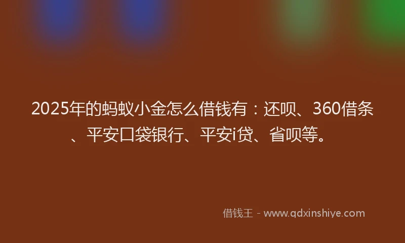 2025年的蚂蚁小金怎么借钱有：还呗、360借条、平安口袋银行、平安i贷、省呗等。
