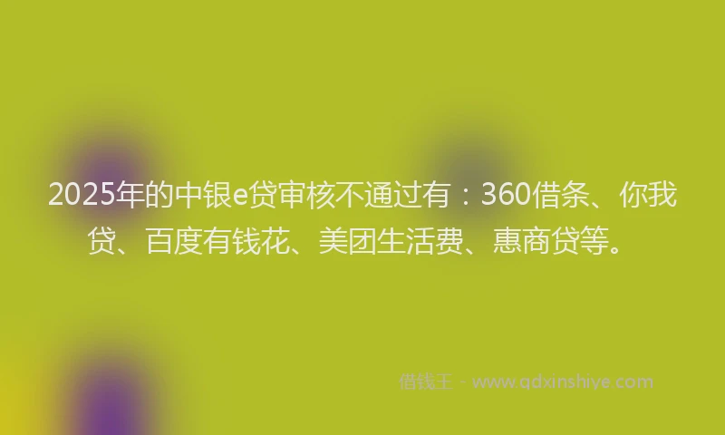 2025年的中银e贷审核不通过有：360借条、你我贷、百度有钱花、美团生活费、惠商贷等。