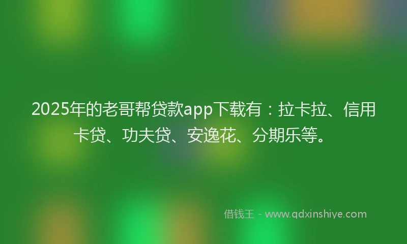 2025年的老哥帮贷款app下载有：拉卡拉、信用卡贷、功夫贷、安逸花、分期乐等。