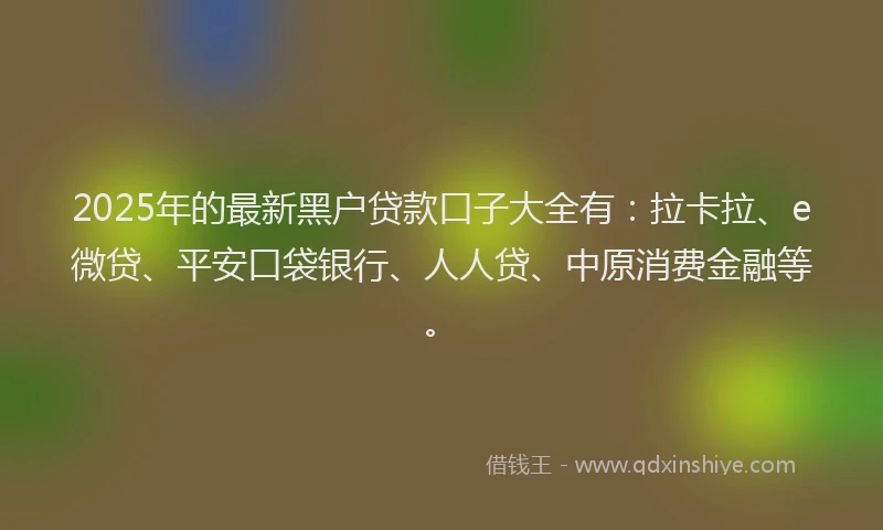 2025年的最新黑户贷款口子大全有：拉卡拉、e微贷、平安口袋银行、人人贷、中原消费金融等。