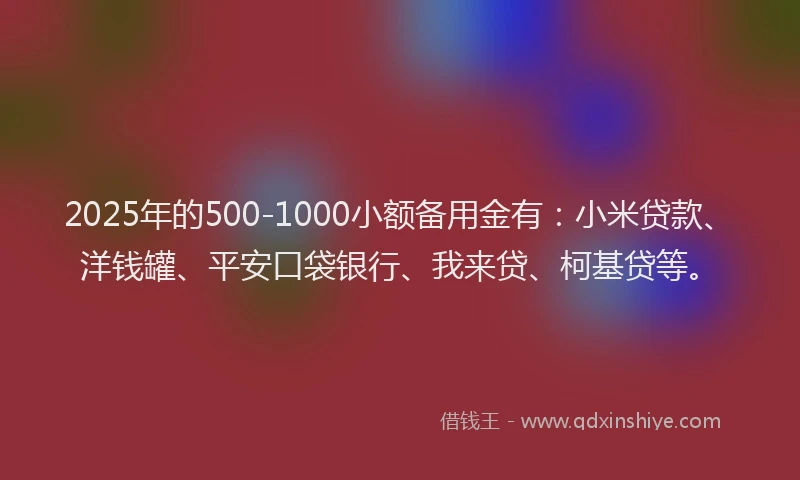 2025年的500-1000小额备用金有：小米贷款、洋钱罐、平安口袋银行、我来贷、柯基贷等。