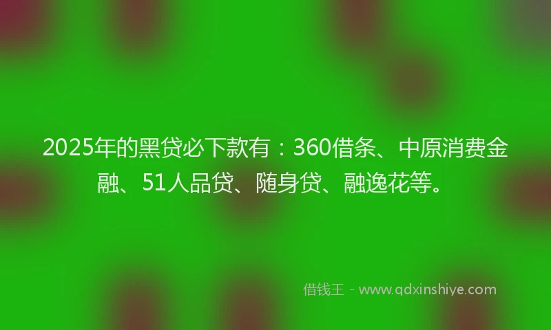 2025年的黑贷必下款有：360借条、中原消费金融、51人品贷、随身贷、融逸花等。