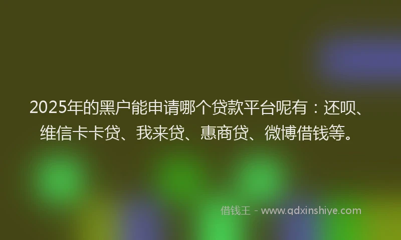 2025年的黑户能申请哪个贷款平台呢有：还呗、维信卡卡贷、我来贷、惠商贷、微博借钱等。