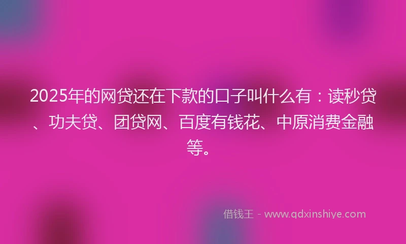 2025年的网贷还在下款的口子叫什么有:读秒贷、功夫贷、团贷网、百度有钱花、中原消费金融等。
