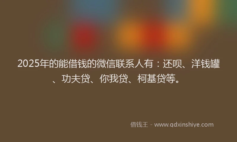 2025年的能借钱的微信联系人有：还呗、洋钱罐、功夫贷、你我贷、柯基贷等。