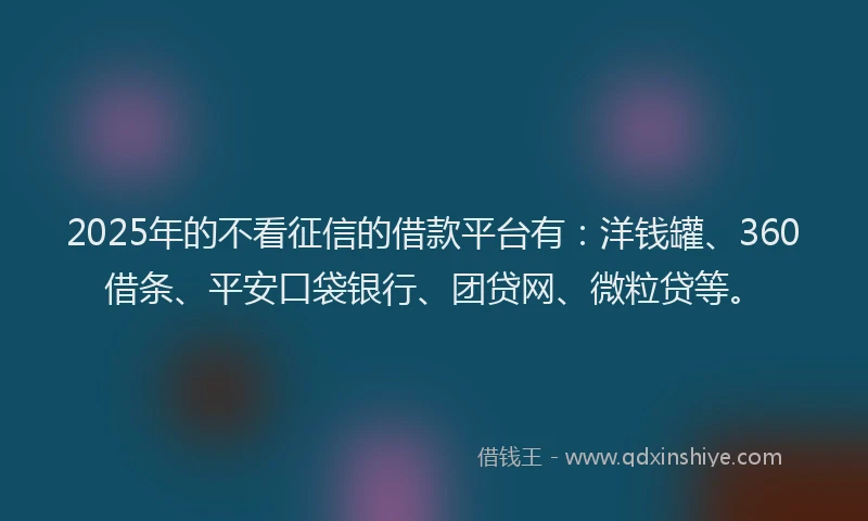 2025年的不看征信的借款平台有：洋钱罐、360借条、平安口袋银行、团贷网、微粒贷等。