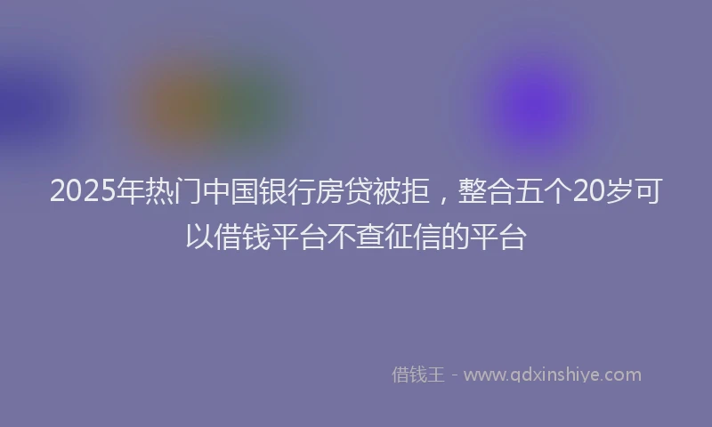 2025年热门中国银行房贷被拒，整合五个20岁可以借钱平台不查征信的平台