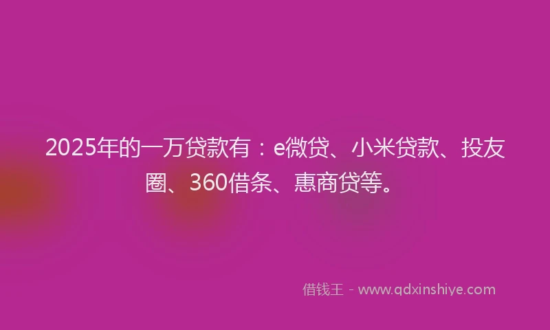 2025年的一万贷款有：e微贷、小米贷款、投友圈、360借条、惠商贷等。