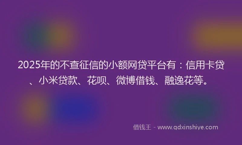 2025年的不查征信的小额网贷平台有：信用卡贷、小米贷款、花呗、微博借钱、融逸花等。