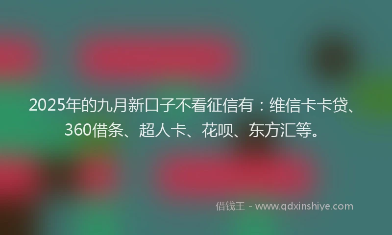 2025年的九月新口子不看征信有：维信卡卡贷、360借条、超人卡、花呗、东方汇等。
