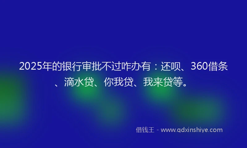 2025年的银行审批不过咋办有：还呗、360借条、滴水贷、你我贷、我来贷等。