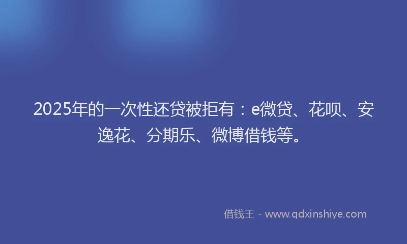 2025年的一次性还贷被拒有：e微贷、花呗、安逸花、分期乐、微博借钱等。