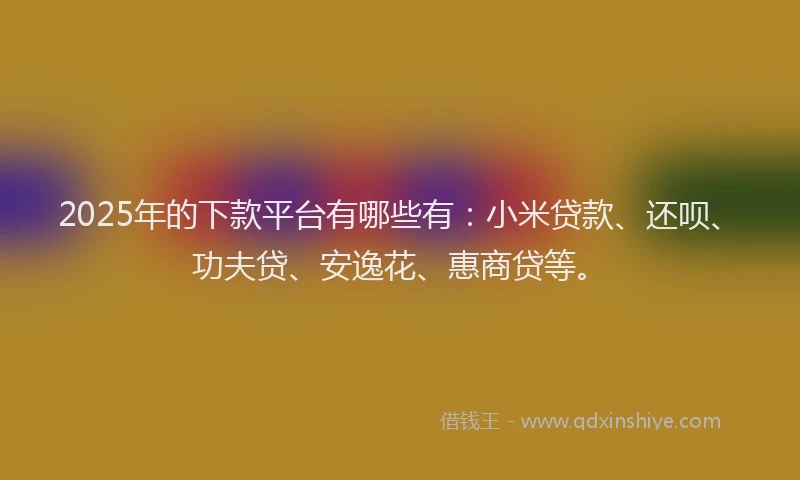 2025年的下款平台有哪些有：小米贷款、还呗、功夫贷、安逸花、惠商贷等。
