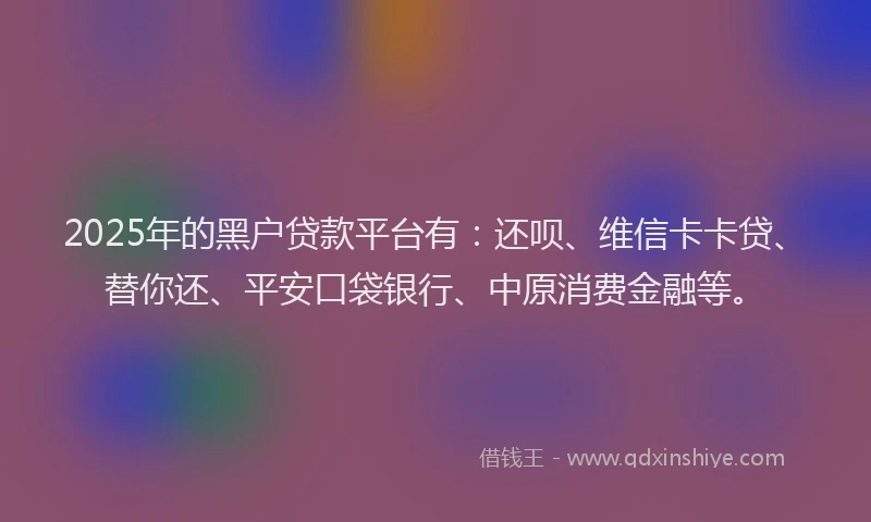 2025年的黑户贷款平台有：还呗、维信卡卡贷、替你还、平安口袋银行、中原消费金融等。