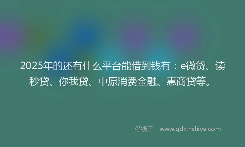 2025年的还有什么平台能借到钱有：e微贷、读秒贷、你我贷、中原消费金融、惠商贷等。