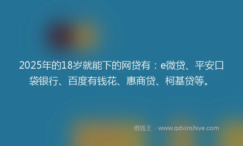 2025年的18岁就能下的网贷有：e微贷、平安口袋银行、百度有钱花、惠商贷、柯基贷等。