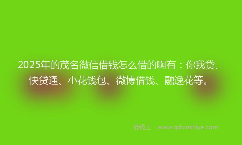 2025年的茂名微信借钱怎么借的啊有：你我贷、快贷通、小花钱包、微博借钱、融逸花等。