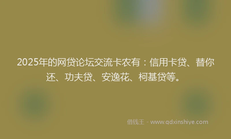 2025年的网贷论坛交流卡农有：信用卡贷、替你还、功夫贷、安逸花、柯基贷等。