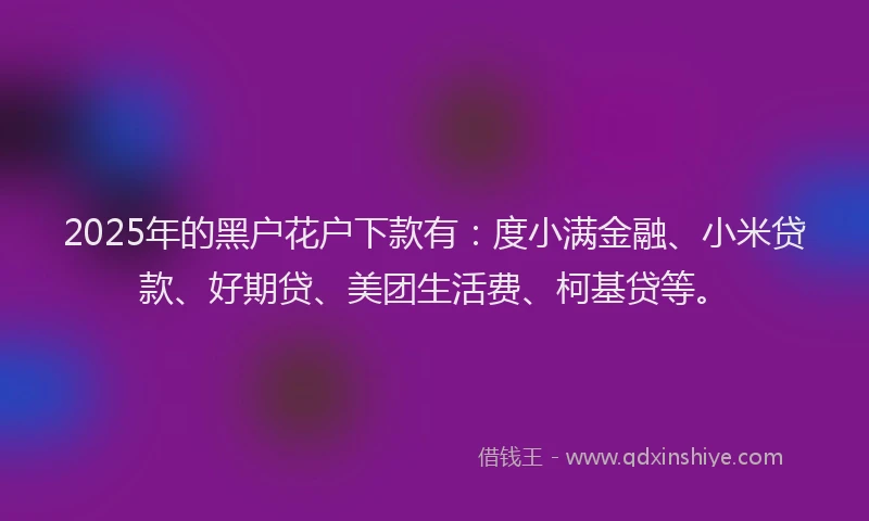 2025年的黑户花户下款有：度小满金融、小米贷款、好期贷、美团生活费、柯基贷等。