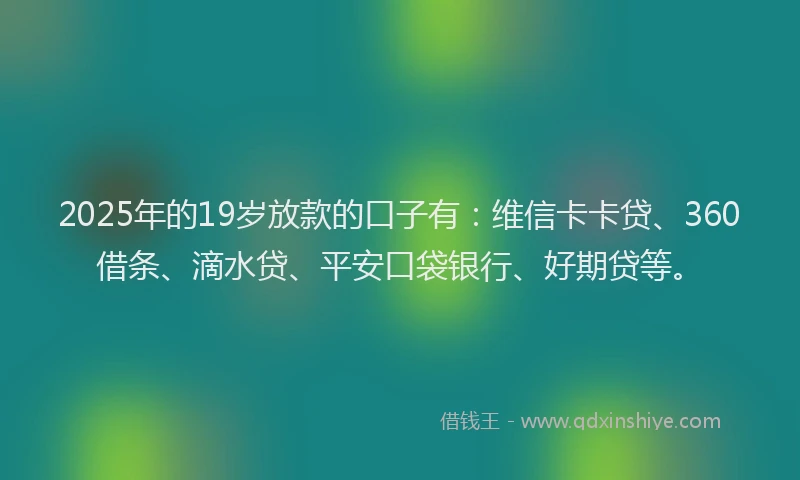 2025年的19岁放款的口子有：维信卡卡贷、360借条、滴水贷、平安口袋银行、好期贷等。