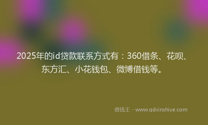 2025年的id贷款联系方式有：360借条、花呗、东方汇、小花钱包、微博借钱等。