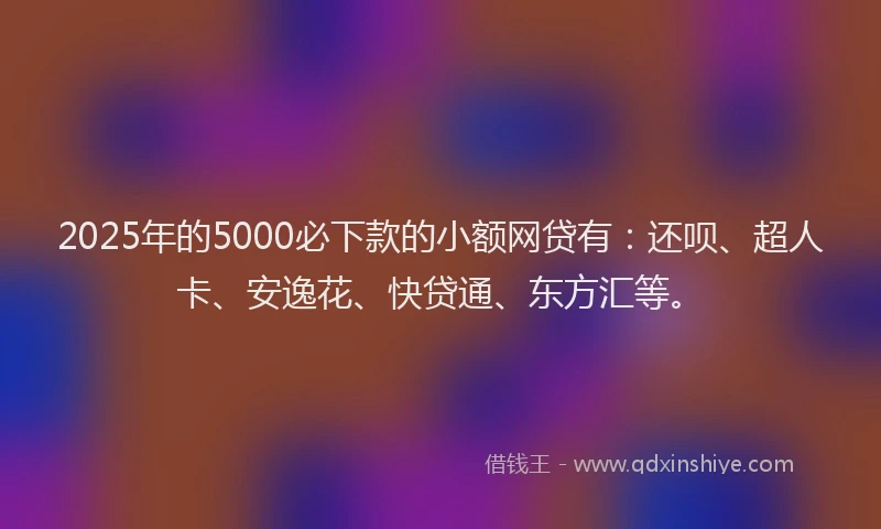 2025年的5000必下款的小额网贷有：还呗、超人卡、安逸花、快贷通、东方汇等。
