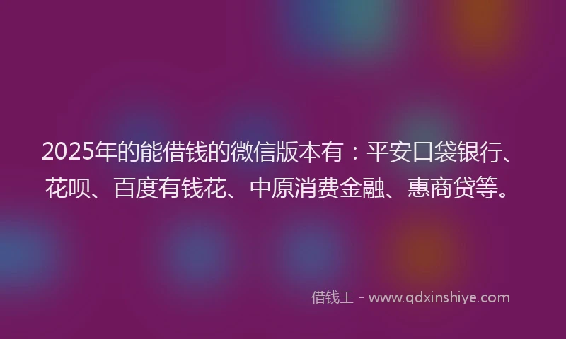 2025年的能借钱的微信版本有：平安口袋银行、花呗、百度有钱花、中原消费金融、惠商贷等。