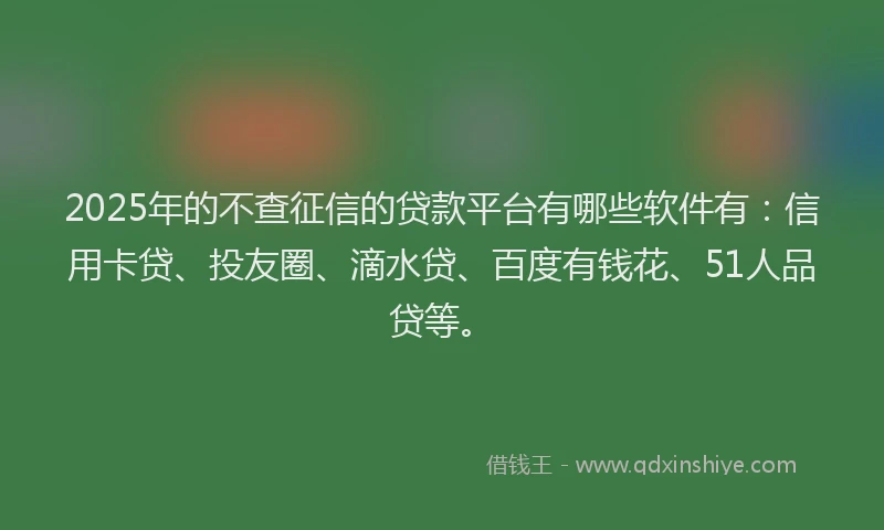 2025年的不查征信的贷款平台有哪些软件有：信用卡贷、投友圈、滴水贷、百度有钱花、51人品贷等。