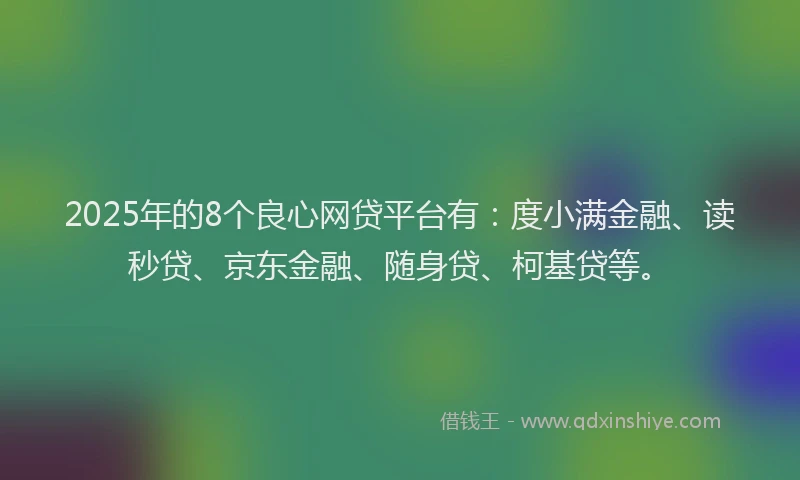 2025年的8个良心网贷平台有：度小满金融、读秒贷、京东金融、随身贷、柯基贷等。