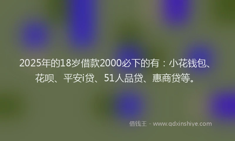 2025年的18岁借款2000必下的有：小花钱包、花呗、平安i贷、51人品贷、惠商贷等。
