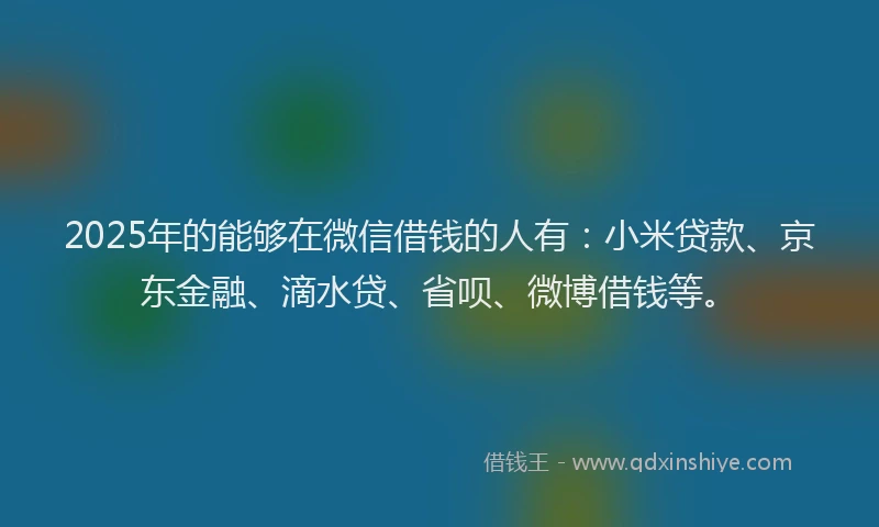 2025年的能够在微信借钱的人有：小米贷款、京东金融、滴水贷、省呗、微博借钱等。