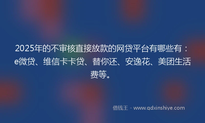 2025年的不审核直接放款的网贷平台有哪些有：e微贷、维信卡卡贷、替你还、安逸花、美团生活费等。
