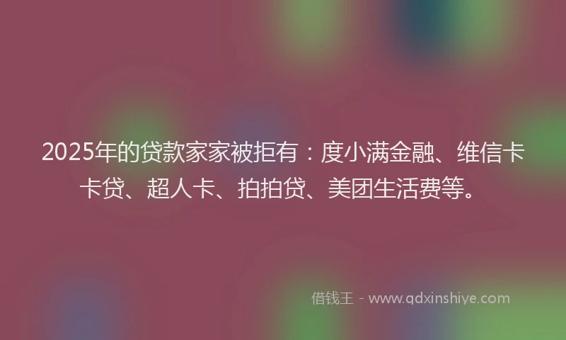 2025年的贷款家家被拒有：度小满金融、维信卡卡贷、超人卡、拍拍贷、美团生活费等。