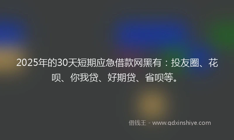 2025年的30天短期应急借款网黑有：投友圈、花呗、你我贷、好期贷、省呗等。
