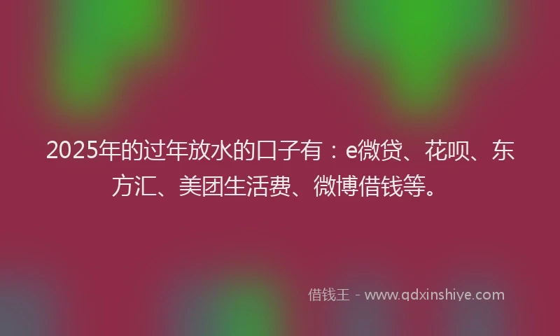 2025年的过年放水的口子有：e微贷、花呗、东方汇、美团生活费、微博借钱等。