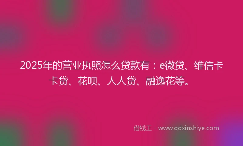 2025年的营业执照怎么贷款有：e微贷、维信卡卡贷、花呗、人人贷、融逸花等。