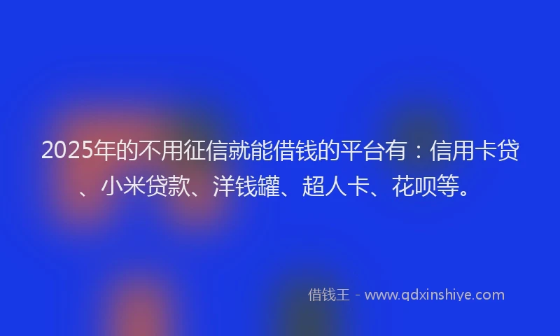 2025年的不用征信就能借钱的平台有：信用卡贷、小米贷款、洋钱罐、超人卡、花呗等。
