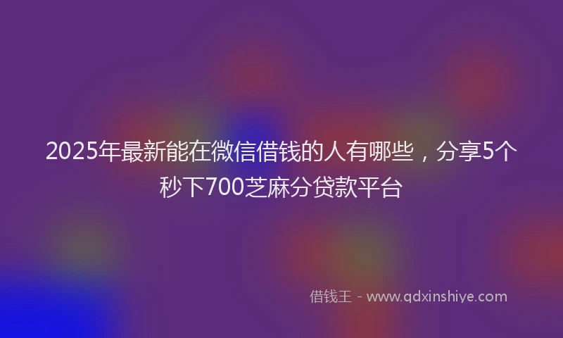 2025年最新能在微信借钱的人有哪些，分享5个秒下700芝麻分贷款平台
