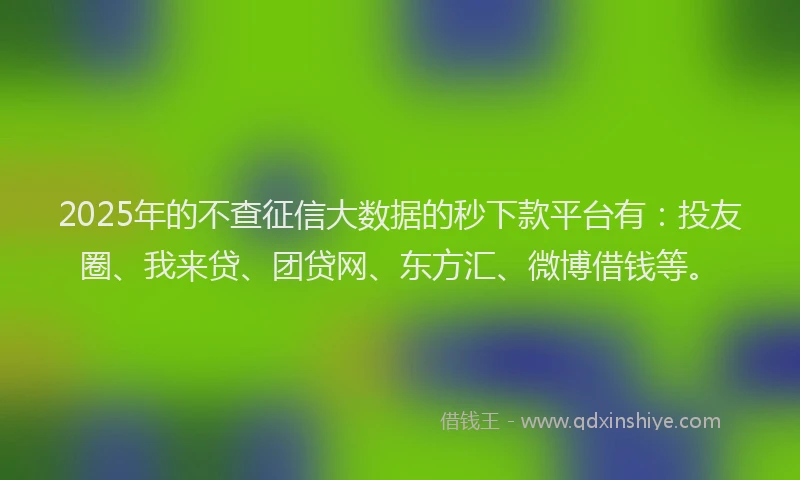 2025年的不查征信大数据的秒下款平台有：投友圈、我来贷、团贷网、东方汇、微博借钱等。