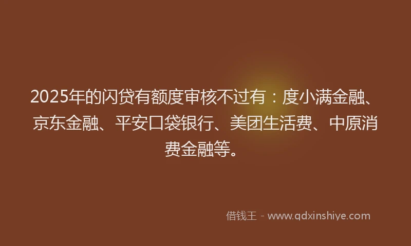 2025年的闪贷有额度审核不过有：度小满金融、京东金融、平安口袋银行、美团生活费、中原消费金融等。