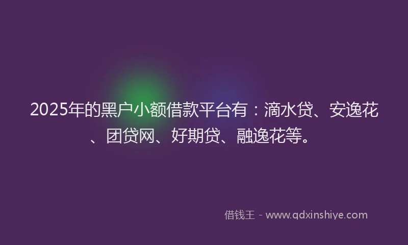 2025年的黑户小额借款平台有：滴水贷、安逸花、团贷网、好期贷、融逸花等。